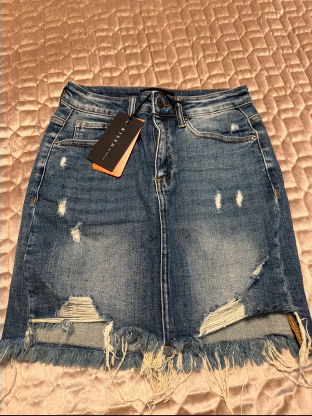 Frayed Hem Distressed Denim Mini Skirt - Blue